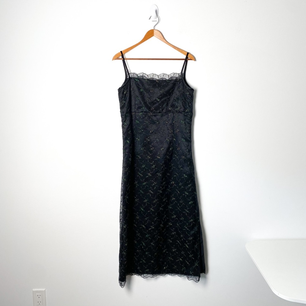 Vintage Sparkly Black Lace Maxi Formal Dress